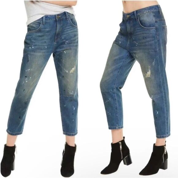 NWT Wildfox DaVinci Relaxed Loose Baggy Paint Splatter Crop Boyfriend Jeans - Picture 1 of 14